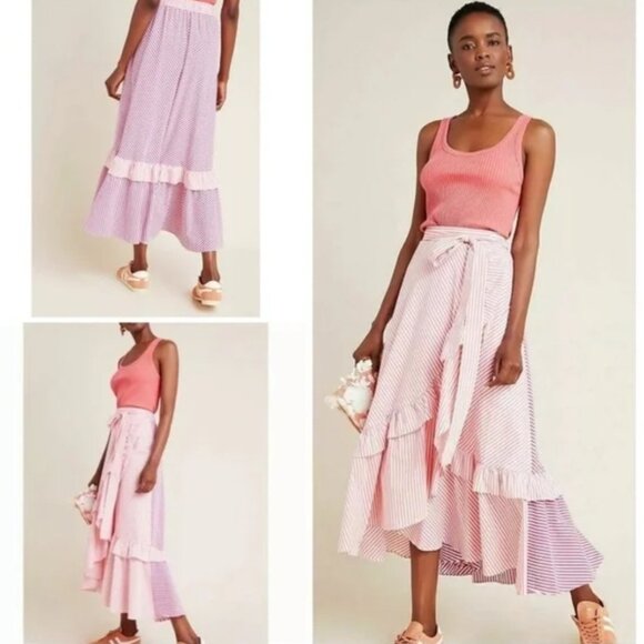 NWT Anthro Maeve Penny Ruffled Striped Midi Skirt​ - Picture 1 of 4